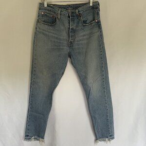 Levi's Premium jeans blue denim medium wash raw hem pockets cotton elastane 31